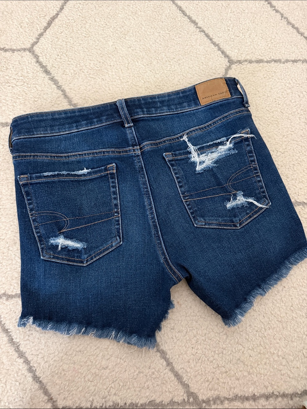 American Eagle The Dream Short Dark Indigo Distressed Denim Shorts - Picture 2 of 6